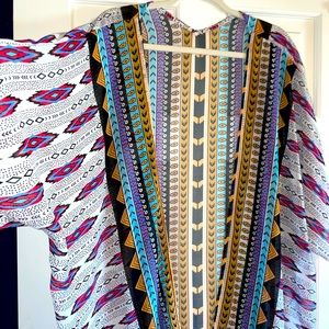 Aztec / Ethnic Sheer Flowy Kimono Swim Cover Up
